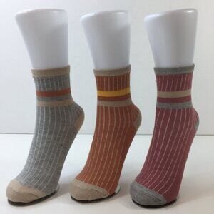 Unisex Striped Colorful Crew Socks 3-Pack Ribbed Orange Gray Pink